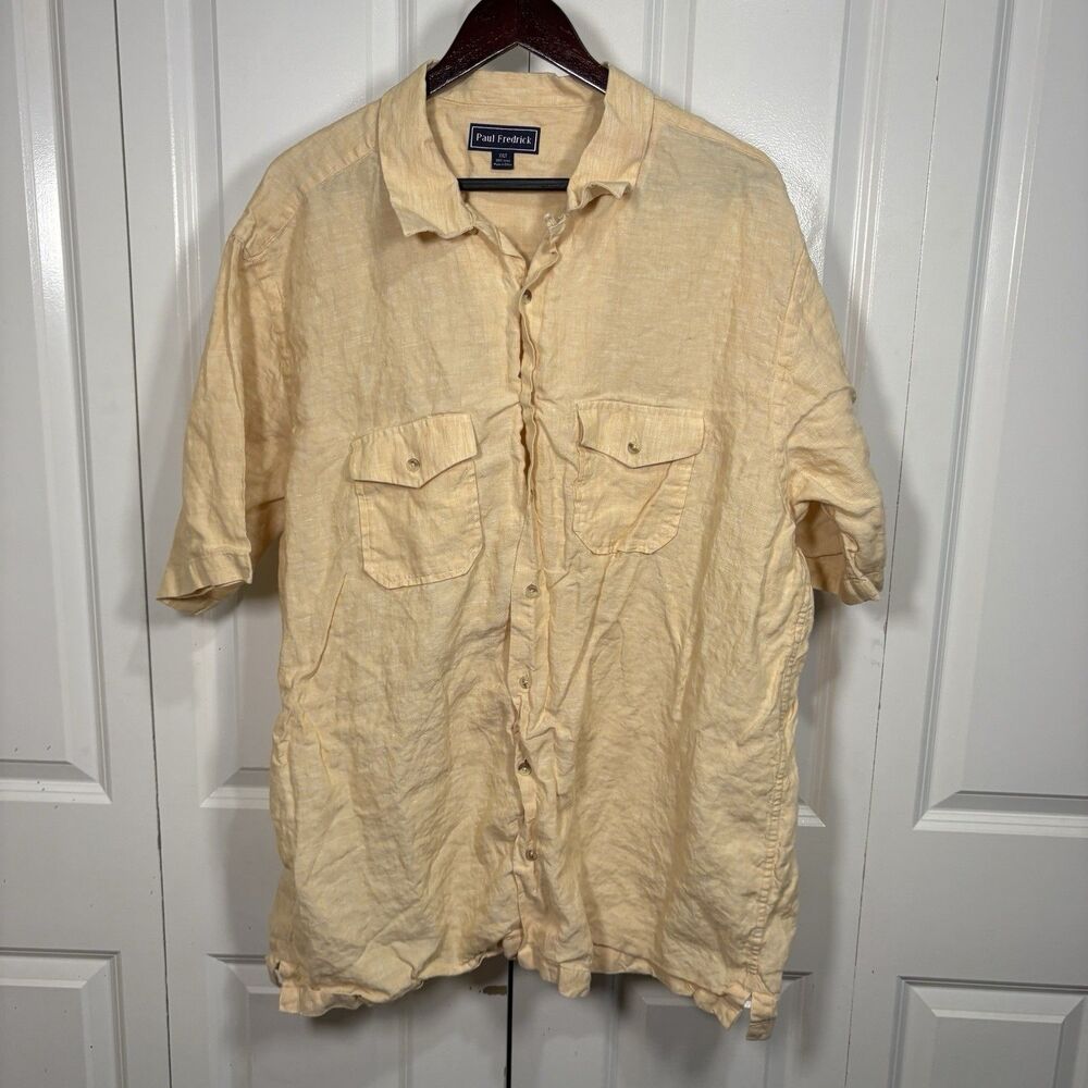 Paul Fredrick Men’s XXLT Shirt 100% Linen Button Front Short Sleeve Casual